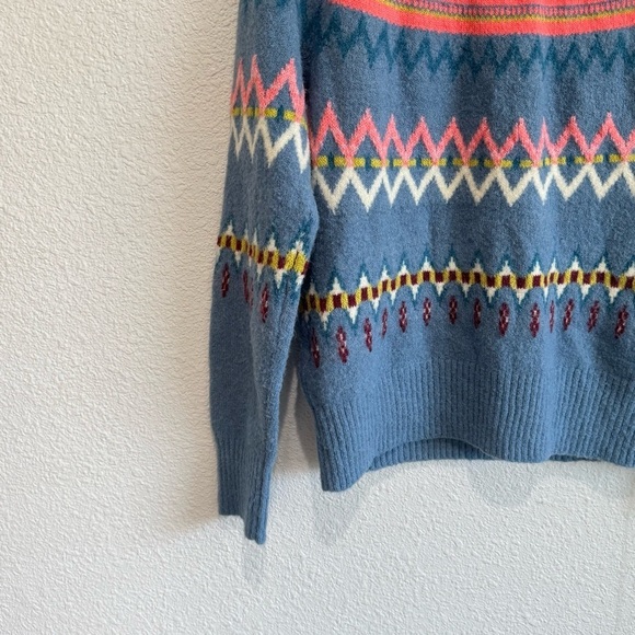 Sundance Catalog Size XS Glencoe Sweater Blue Fair Isle Wool Alpaca Blend Boho - Picture 6 of 9